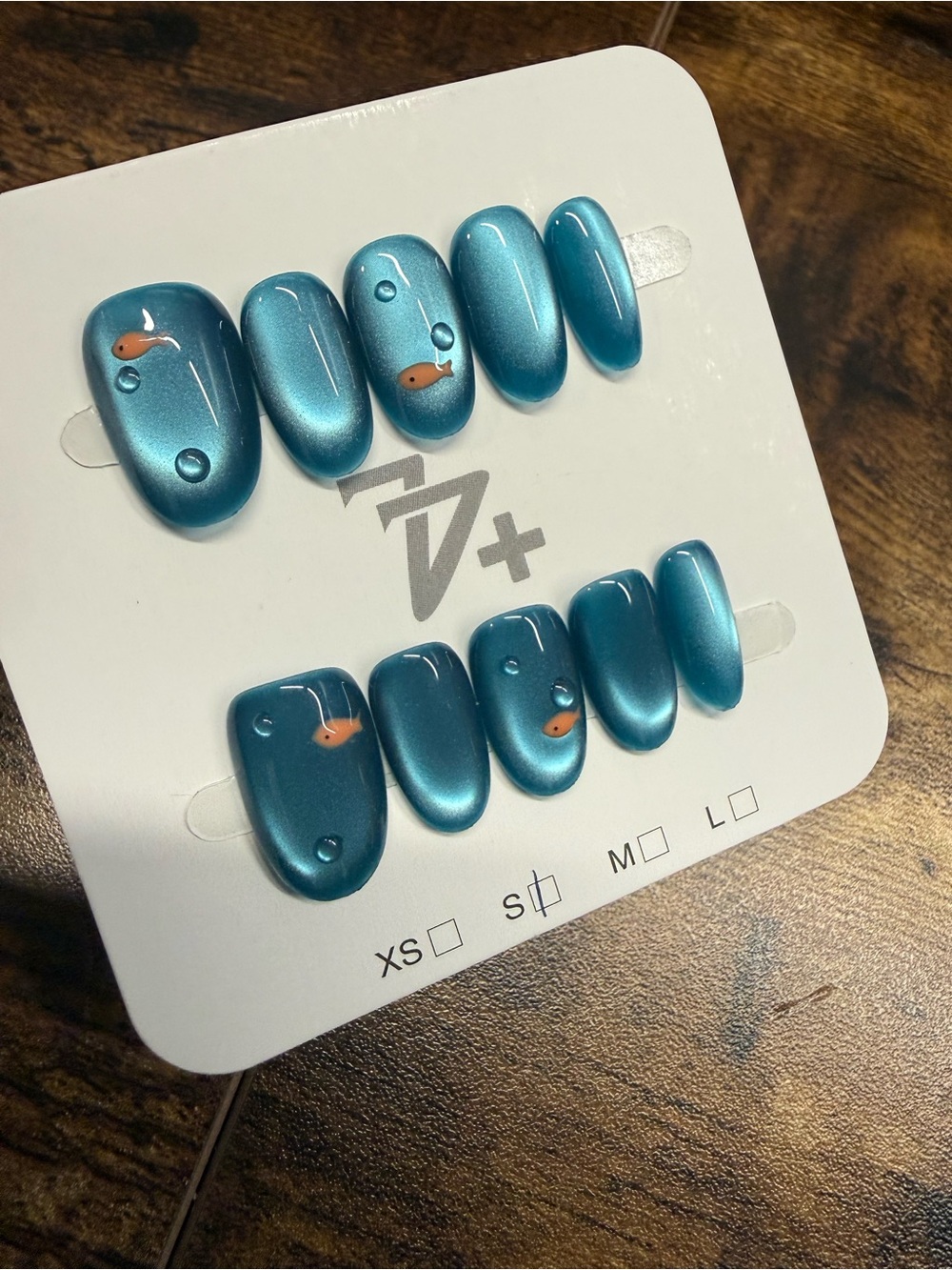 Teal Blue Press-On Nails with Fish Accent - Small